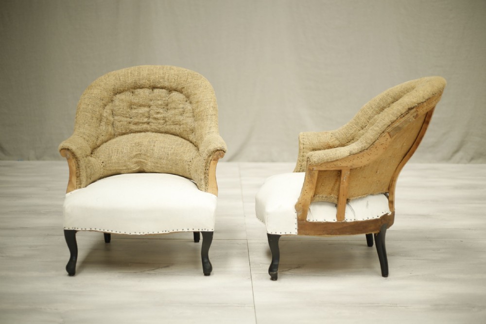 Pair of Napoleon III curved back armchairs- large View V