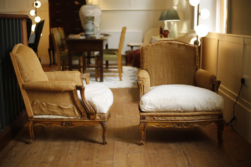 Pair of c.1900 Carved frame French armchairs View VI