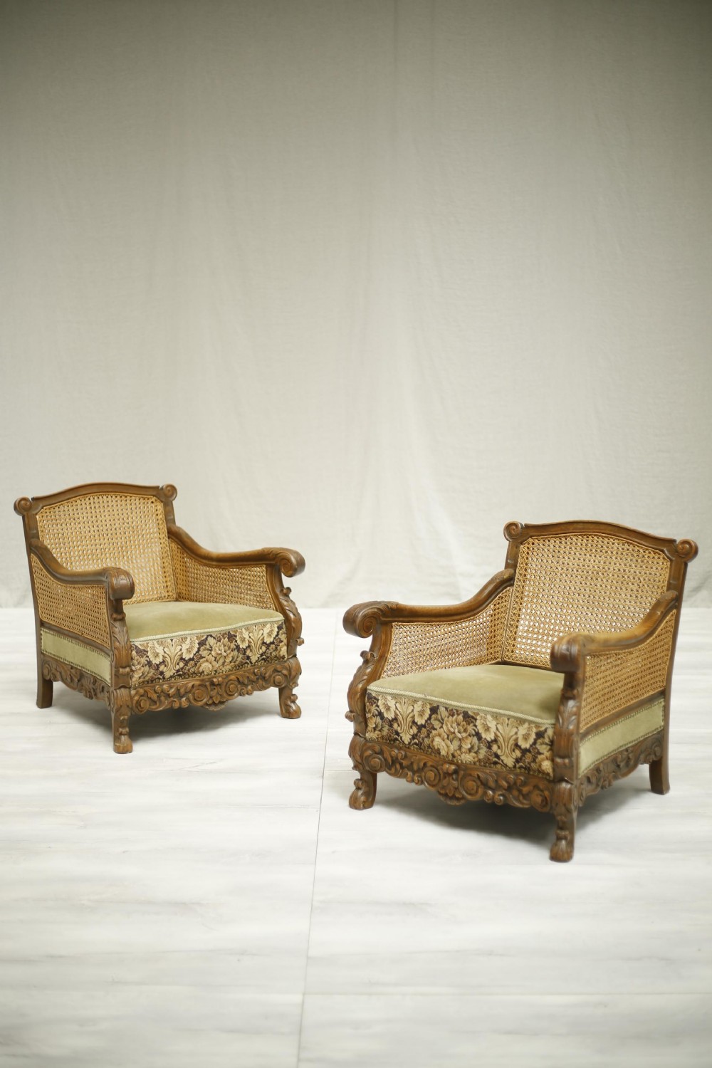 Pair of early 20th century Bergere lounge chairs
