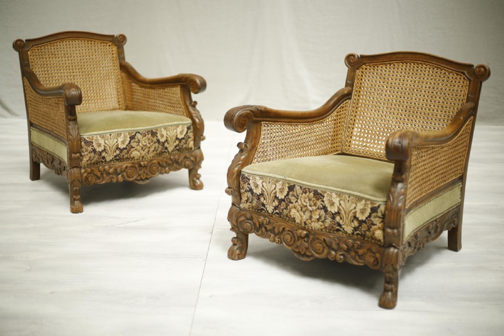 Pair of early 20th century Bergere lounge chairs View II