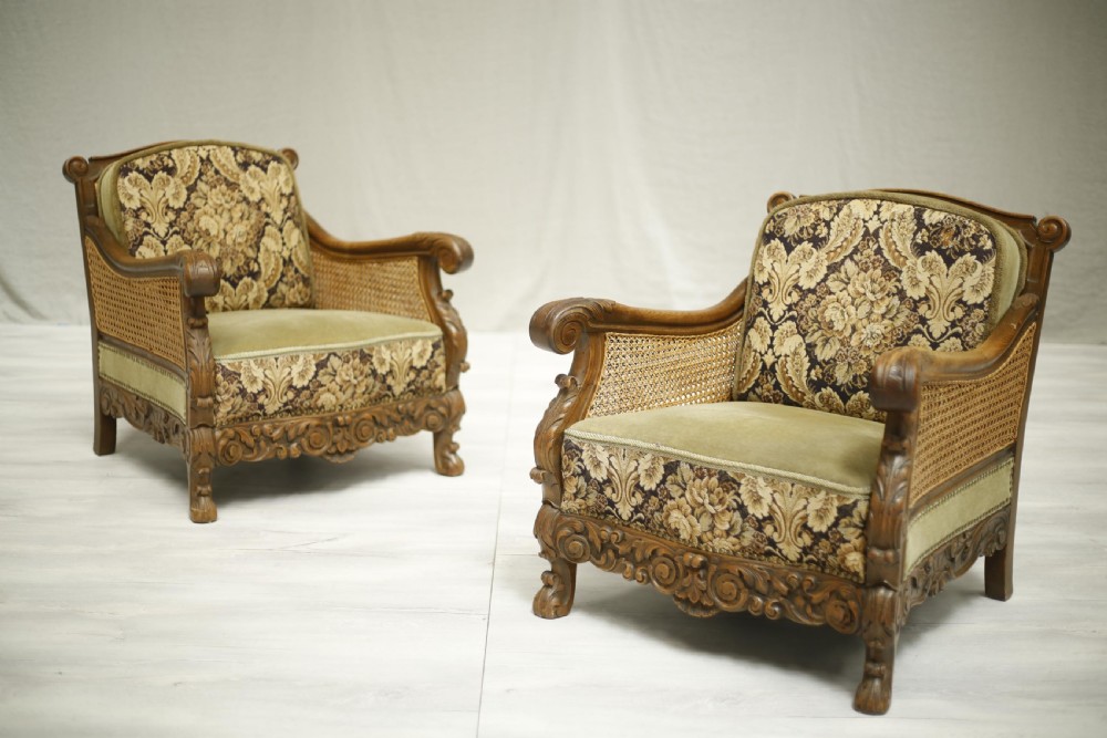 Pair of early 20th century Bergere lounge chairs View III