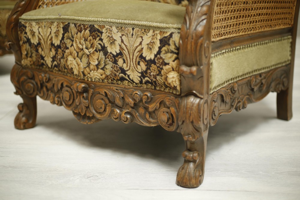 Pair of early 20th century Bergere lounge chairs View VI