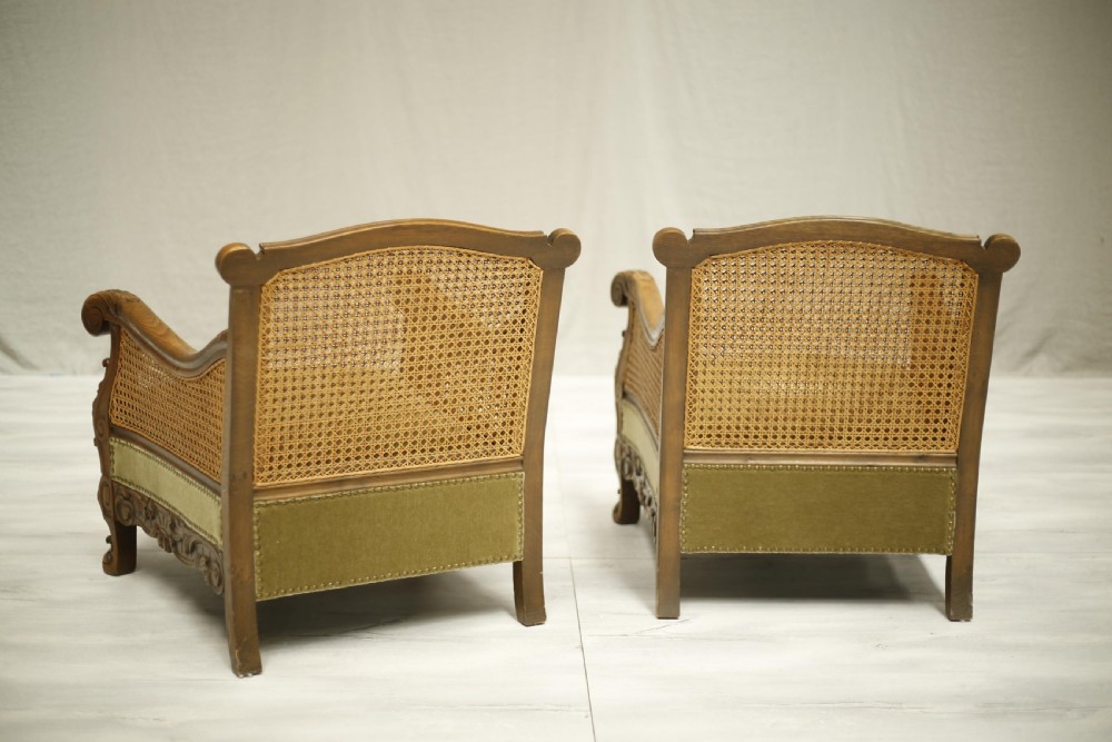 Pair of early 20th century Bergere lounge chairs View IX