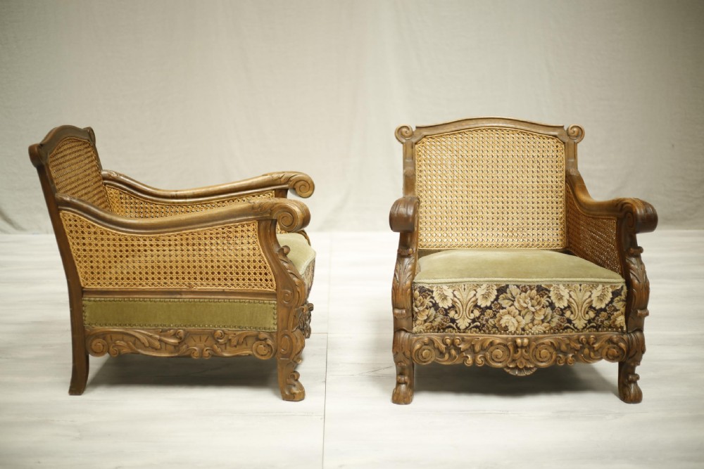 Pair of early 20th century Bergere lounge chairs View X