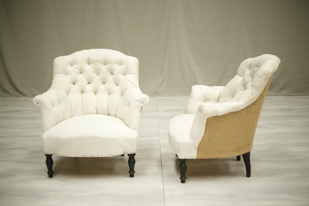 Pair of Napoleon III button shield back armchairs View V