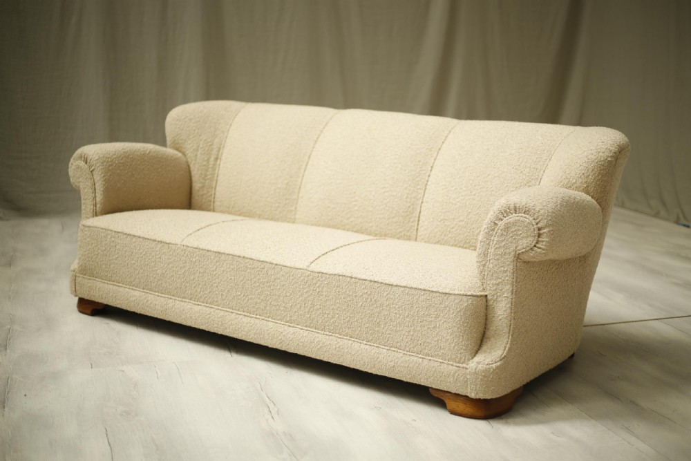 Large 1930's sofa upholstered in Boucle  View II