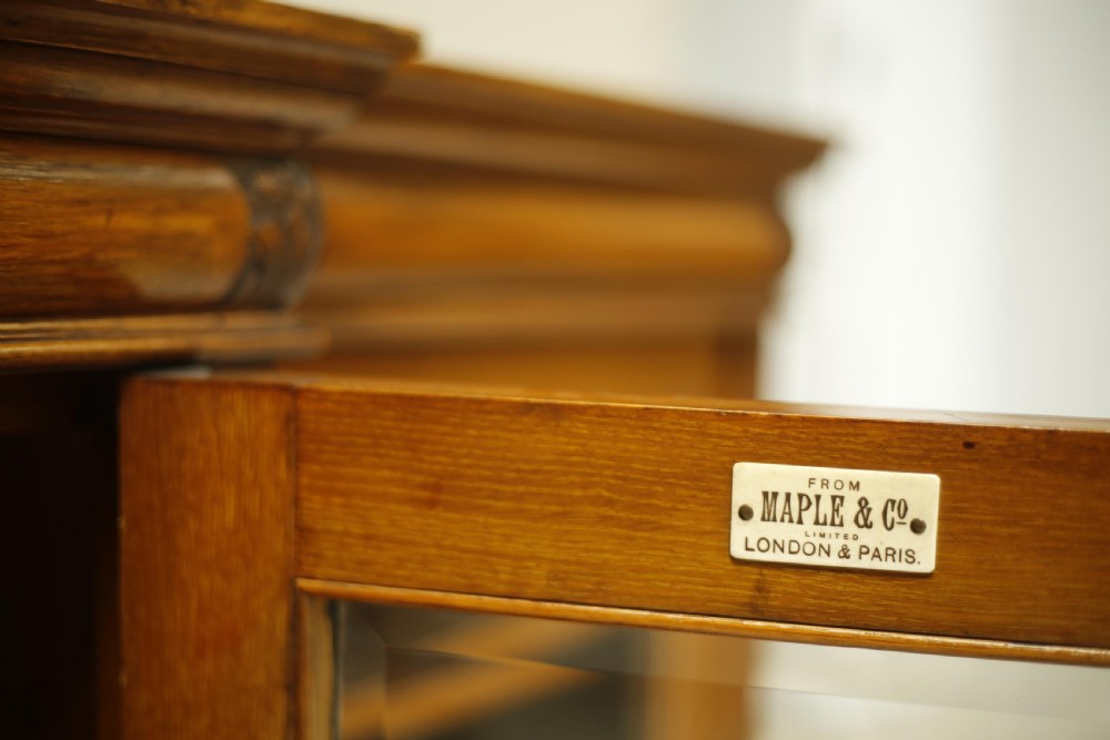 c.1900 Maple and Co Oak glazed bookcase View II