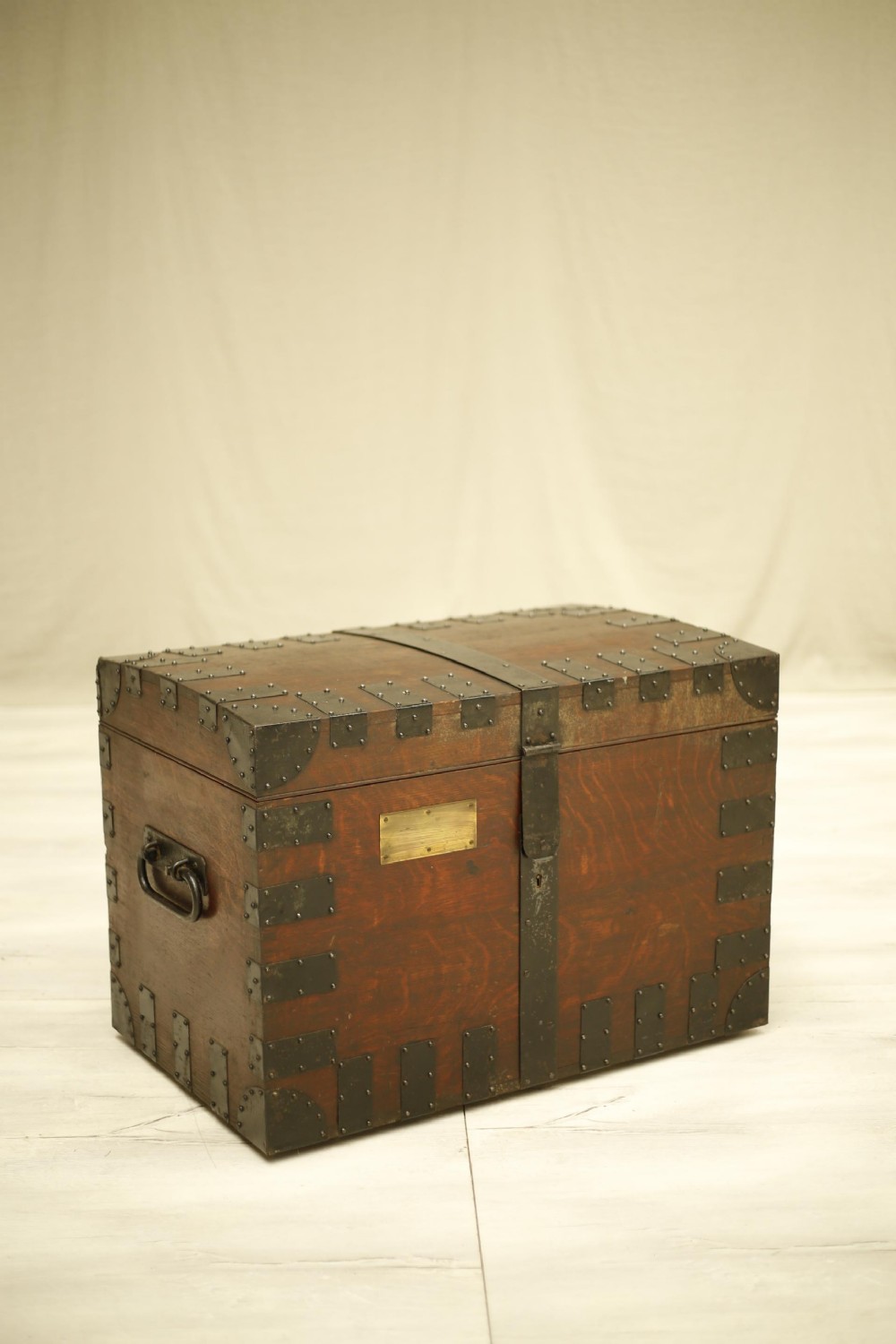 19th century English oak iron banded Silver trunk