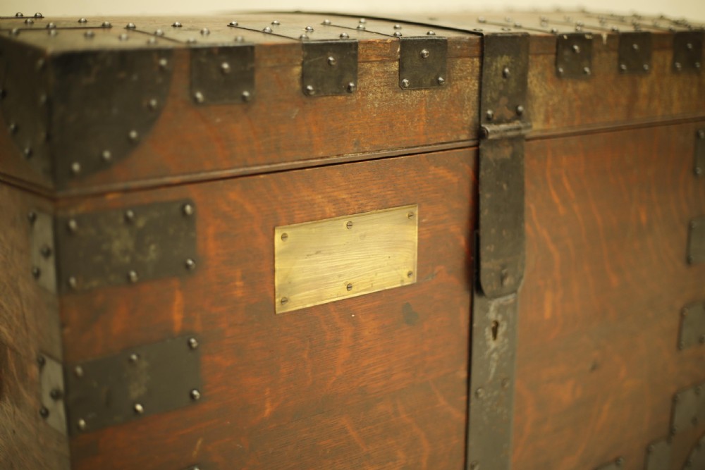 19th century English oak iron banded Silver trunk View V
