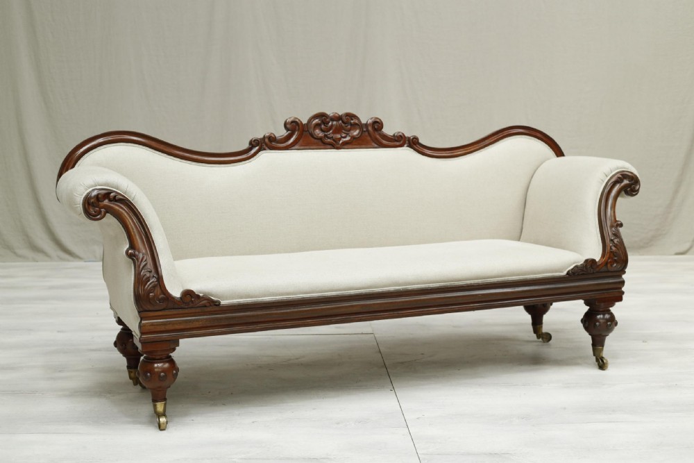 English Regency mahogany sofa upholstered in linen View II