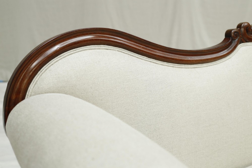 English Regency mahogany sofa upholstered in linen View V