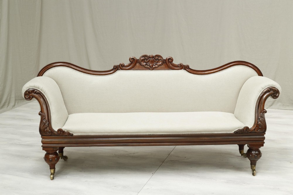 English Regency mahogany sofa upholstered in linen View VI