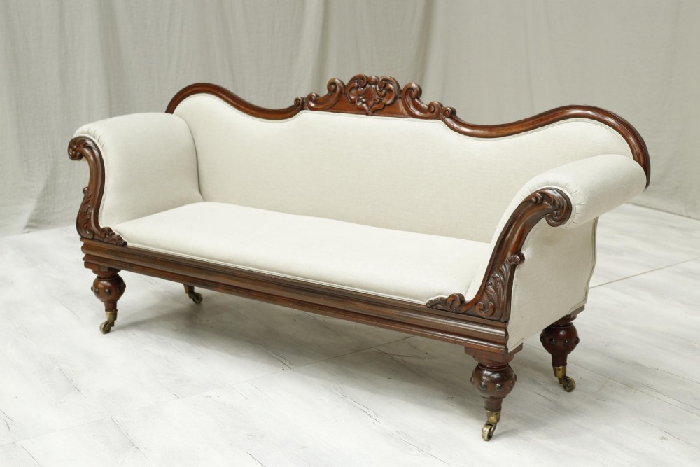 English Regency mahogany sofa upholstered in linen View XI