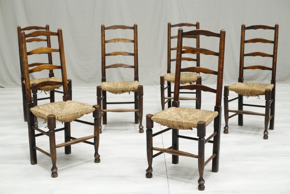 6x Antique farmhouse rush seated dining chairs View II