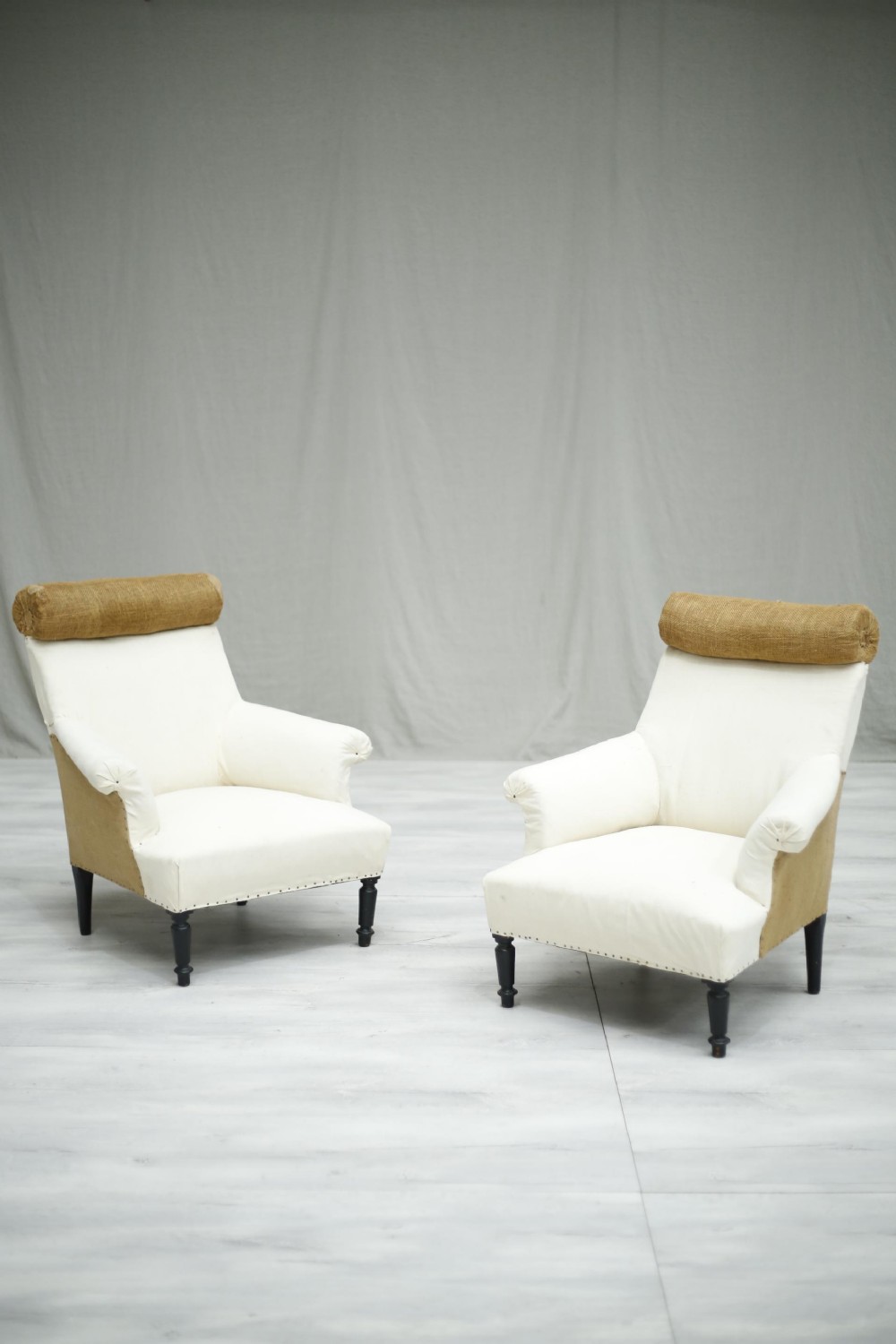 Antique Napoleon III French Roll backed armchairs