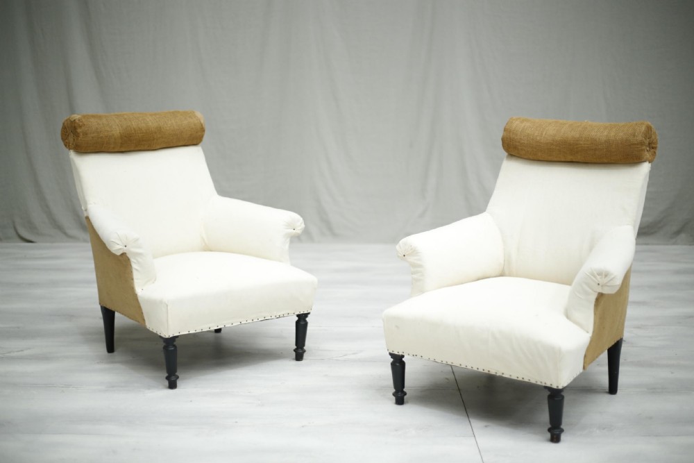 Antique Napoleon III French Roll backed armchairs View III