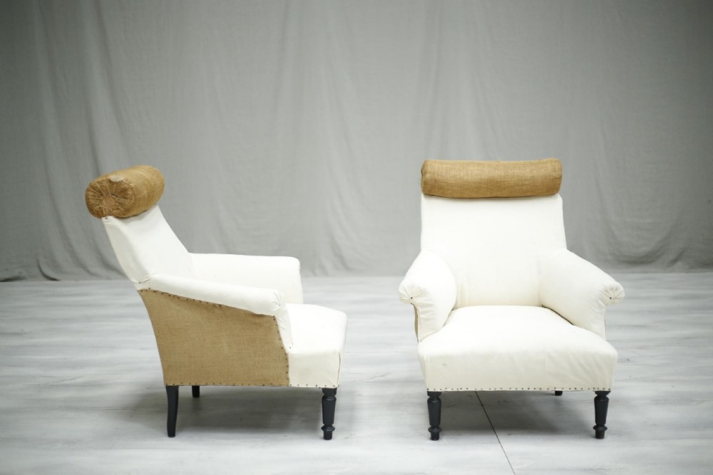 Antique Napoleon III French Roll backed armchairs View V