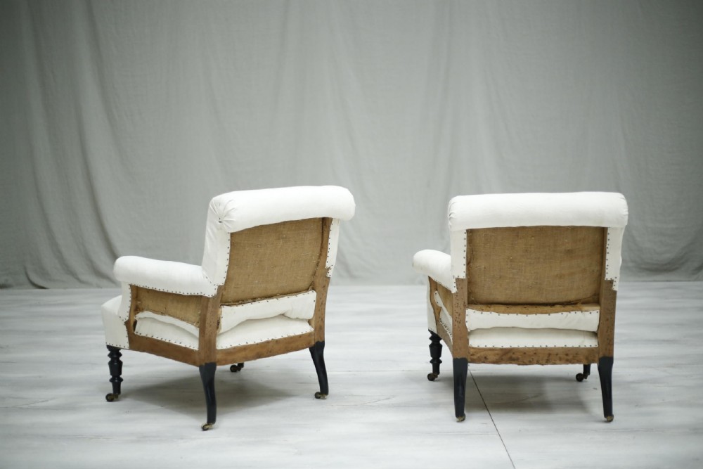 Pair of Napoleon III French scroll back armchairs View VI