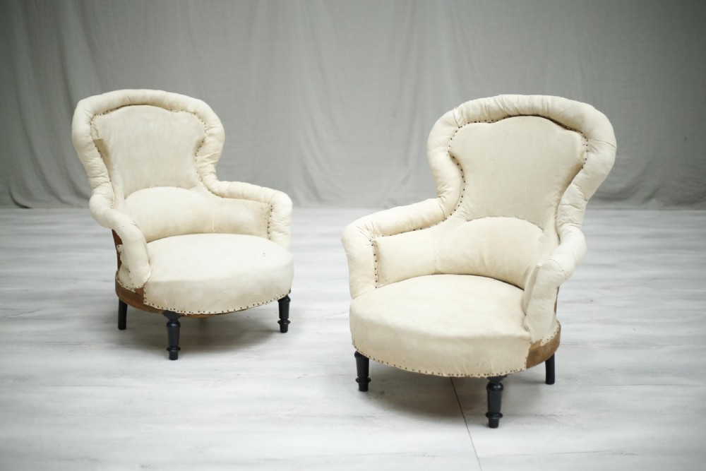 Pair of Napoleon III French pie crust armchairs View III