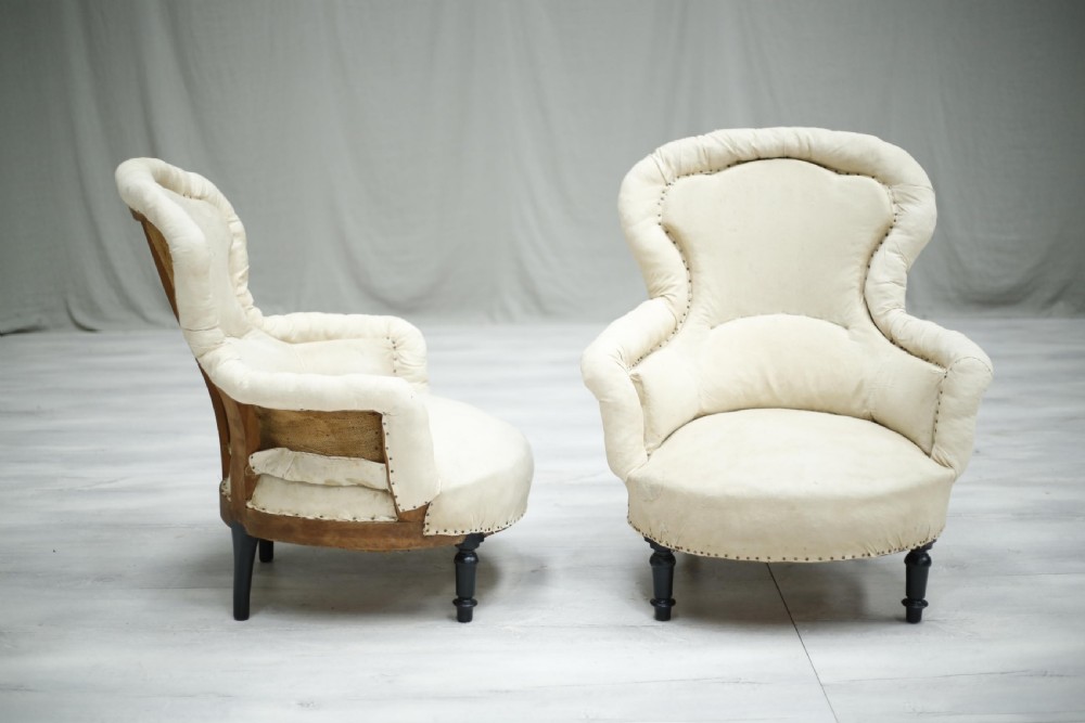 Pair of Napoleon III French pie crust armchairs View VI