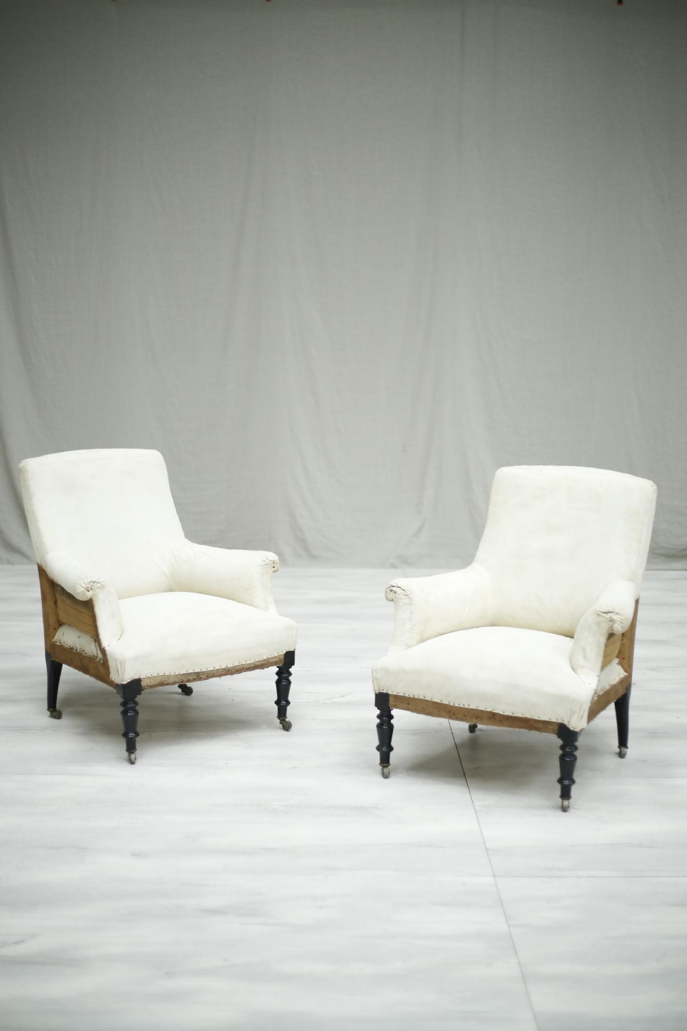 Pair of Napoleon III French square backed armchairs