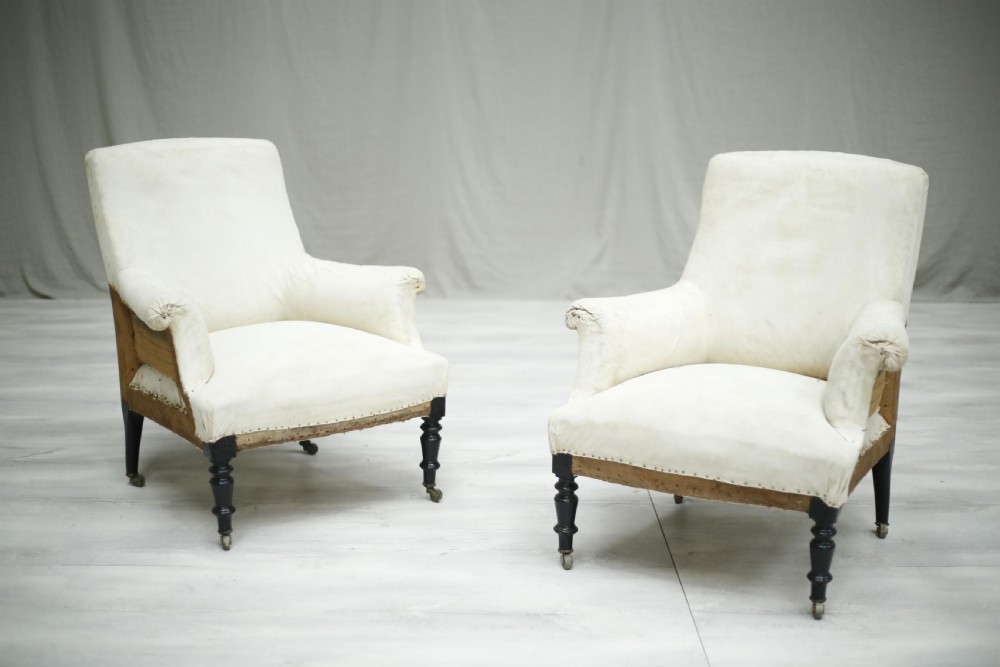 Pair of Napoleon III French square backed armchairs View III