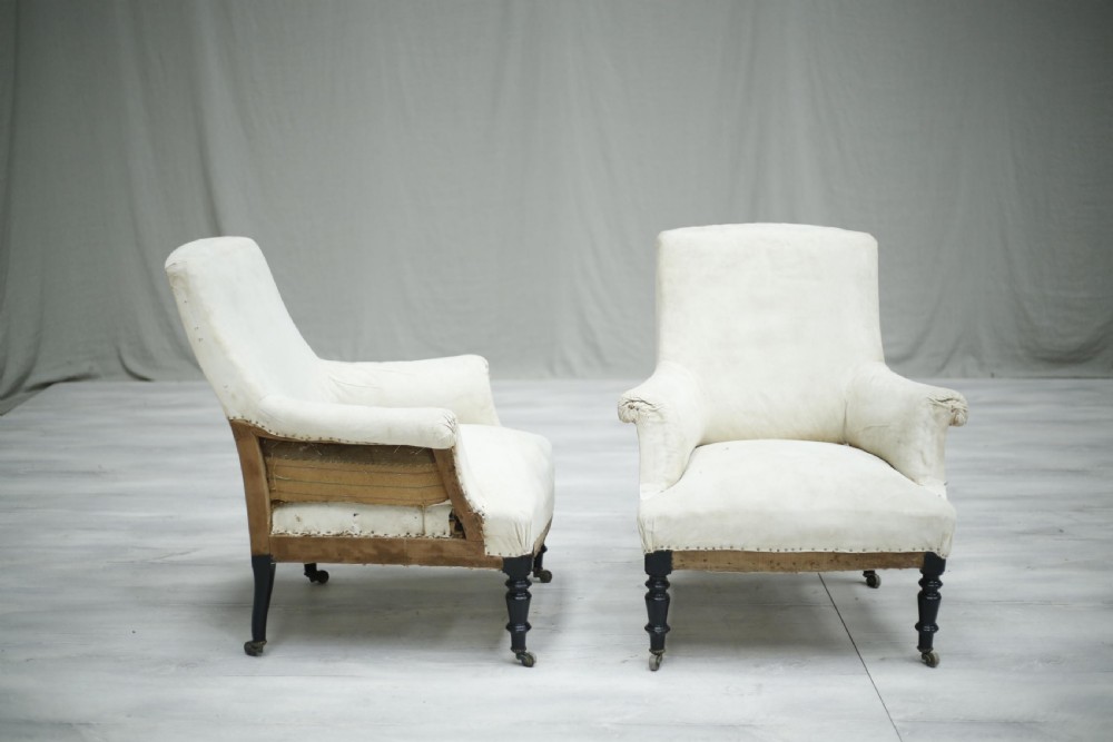 Pair of Napoleon III French square backed armchairs View V