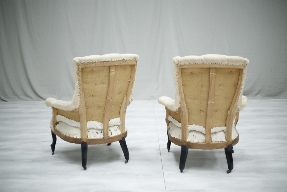 Pair of Napoleon III French high buttoned back armchairs View VII