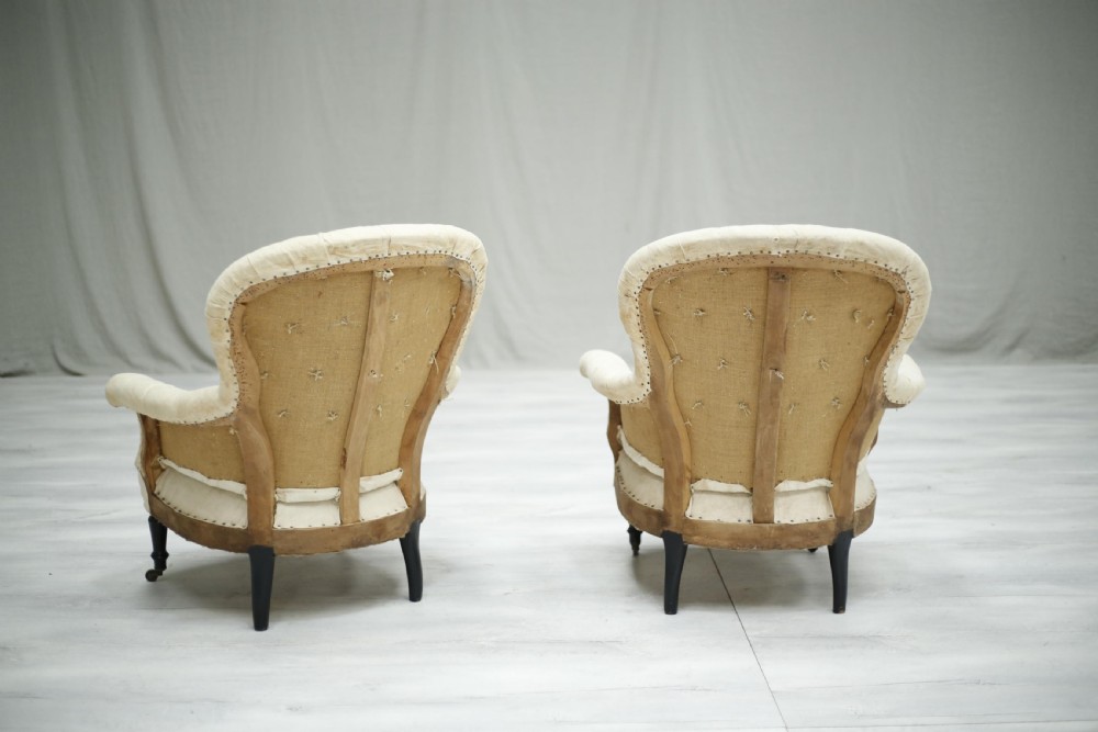 Pair of Napoleon III French buttoned spoon back armchairs View VI