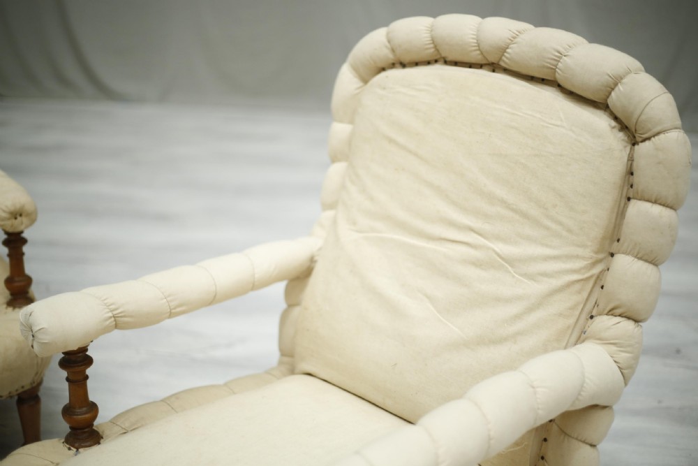 Pair of Antique 19th century French pie crust open armchairs View V