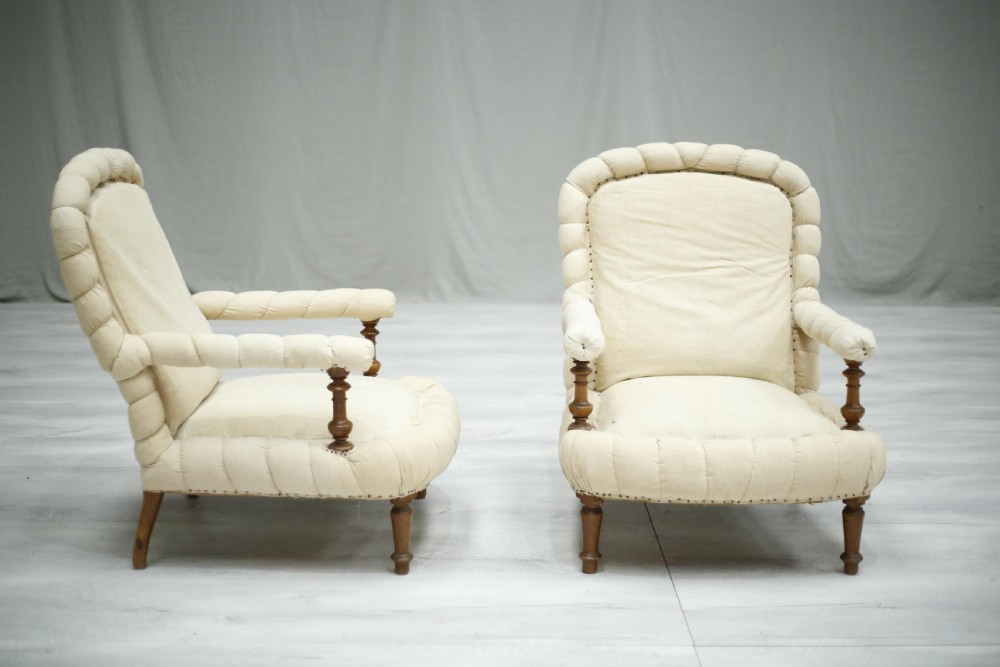 Pair of Antique 19th century French pie crust open armchairs View VII