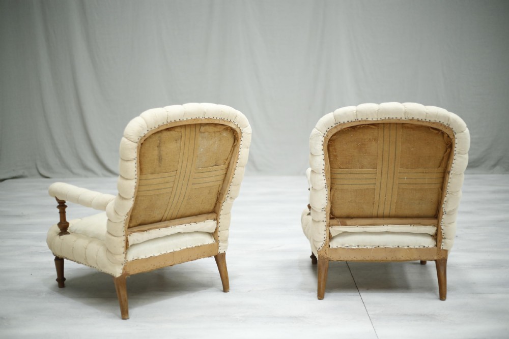 Pair of Antique 19th century French pie crust open armchairs View VIII
