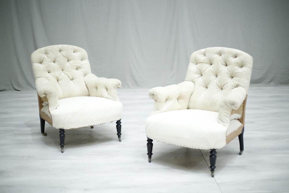 Pair of Antique Napoleon III curved back armchairs No2 View III