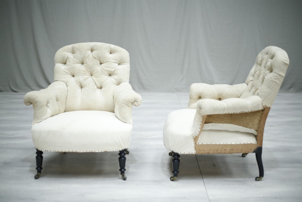 Pair of Antique Napoleon III curved back armchairs No2 View V