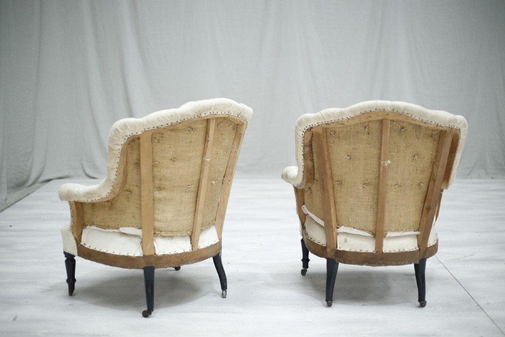 Pair of Antique Napoleon III buttoned shield back armchairs View VII