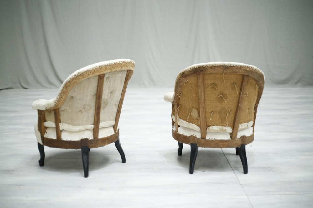 Pair of Antique Napoleon III buttoned back tub chairs View VI