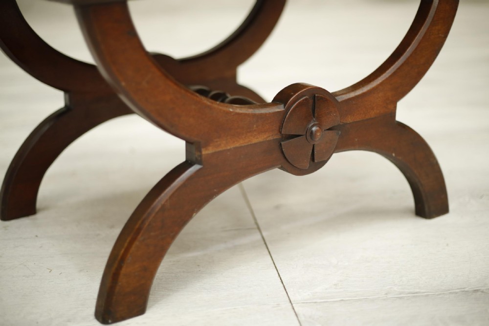19th century antique x frame mahogany armed stool View IV