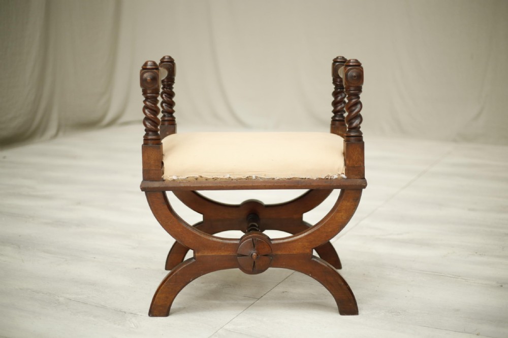 19th century antique x frame mahogany armed stool View V