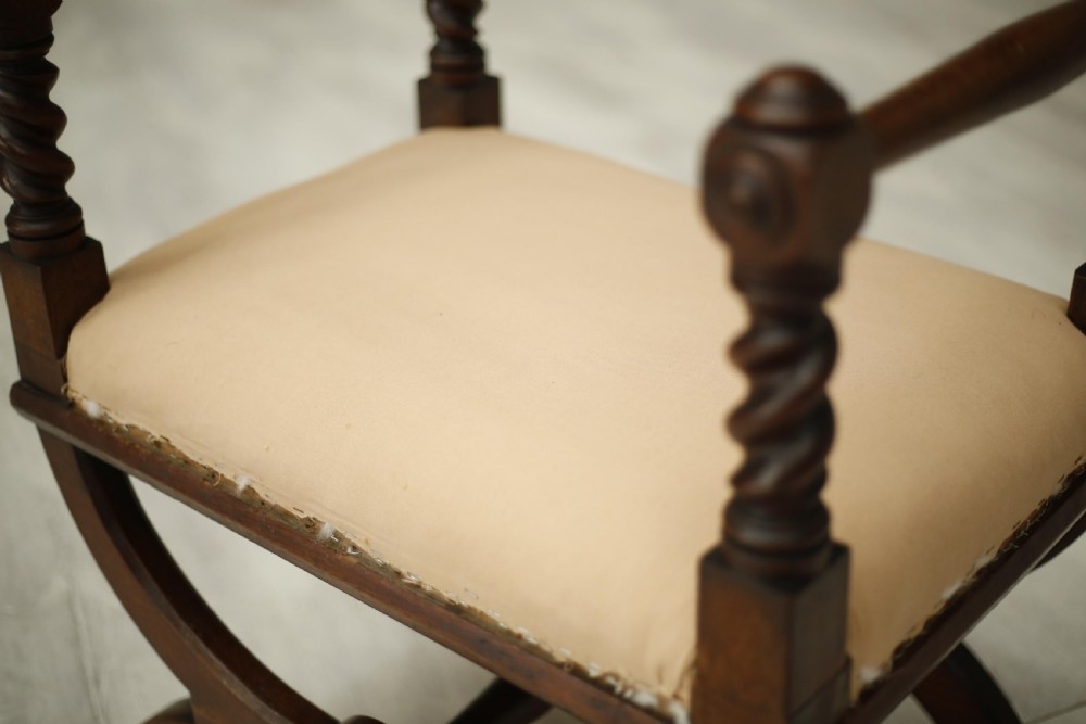 19th century antique x frame mahogany armed stool View VIII