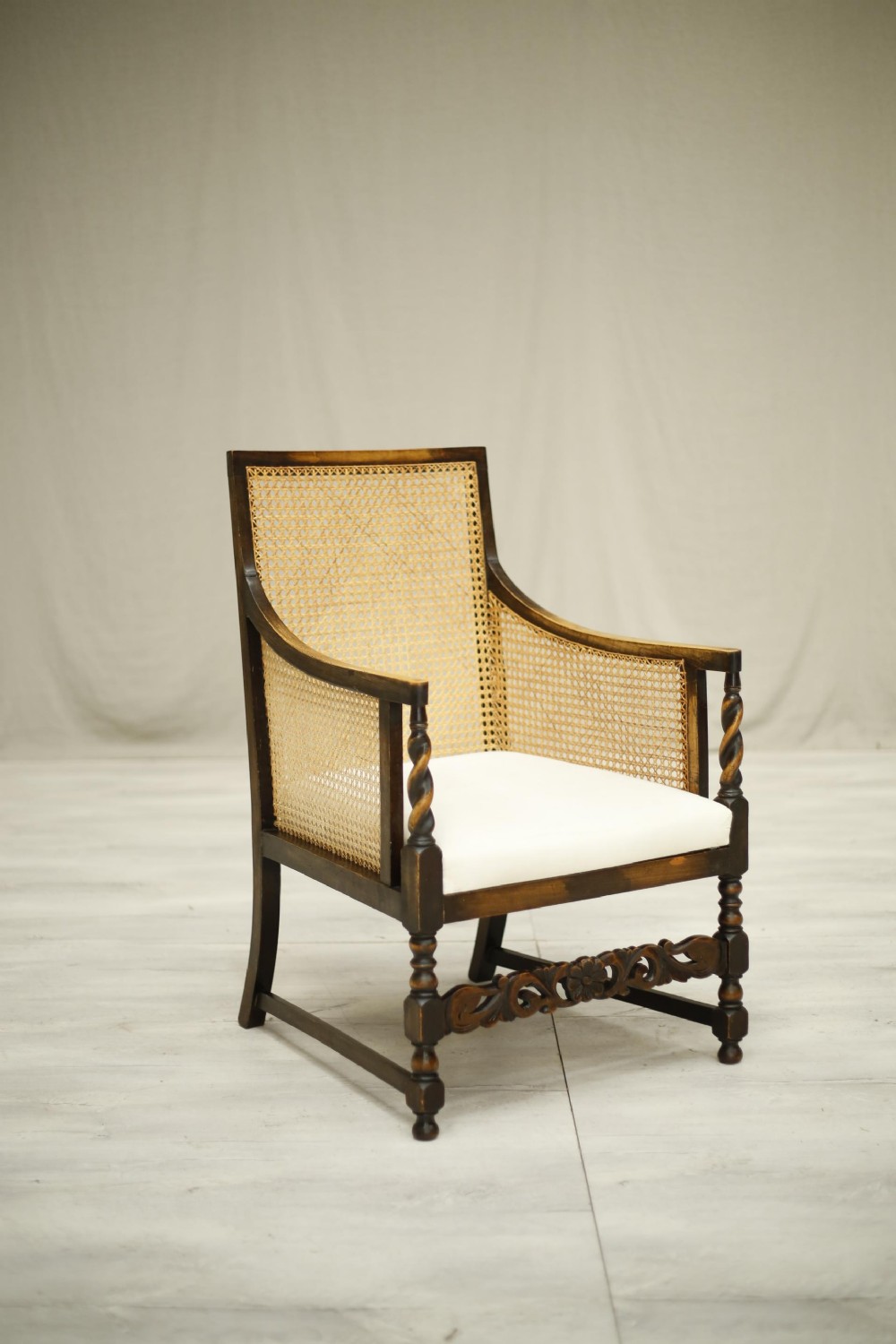 Antique 20th century barley twist and rattan lounge chair