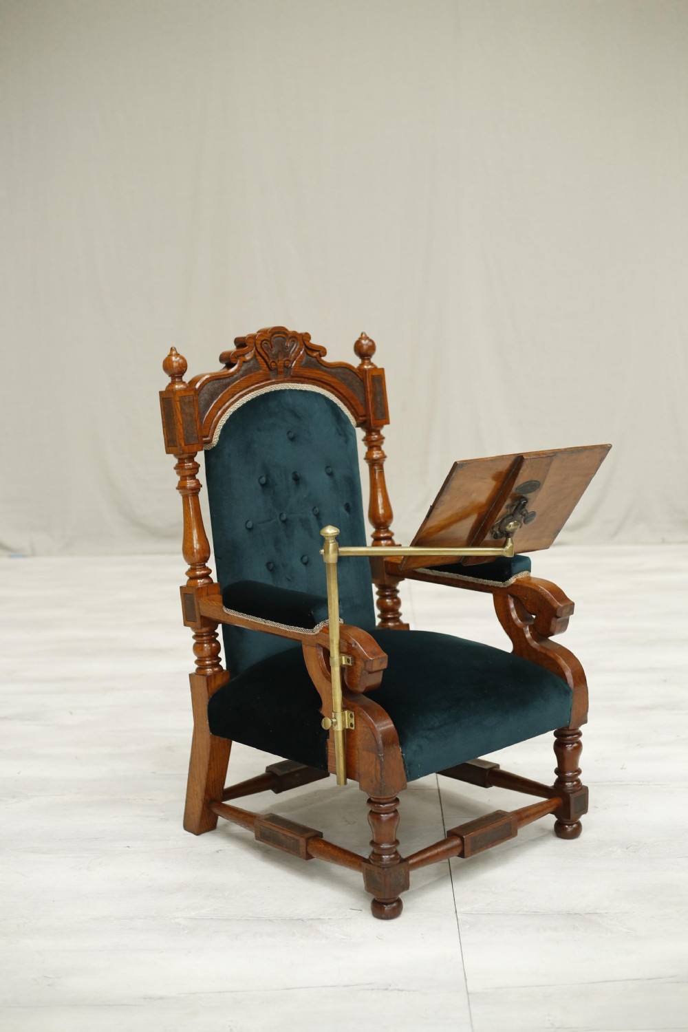 Victorian oak throne chair with reading stand