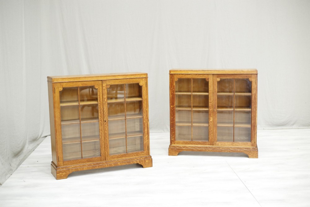 Single c.1920 oak glazed library cabinet View II