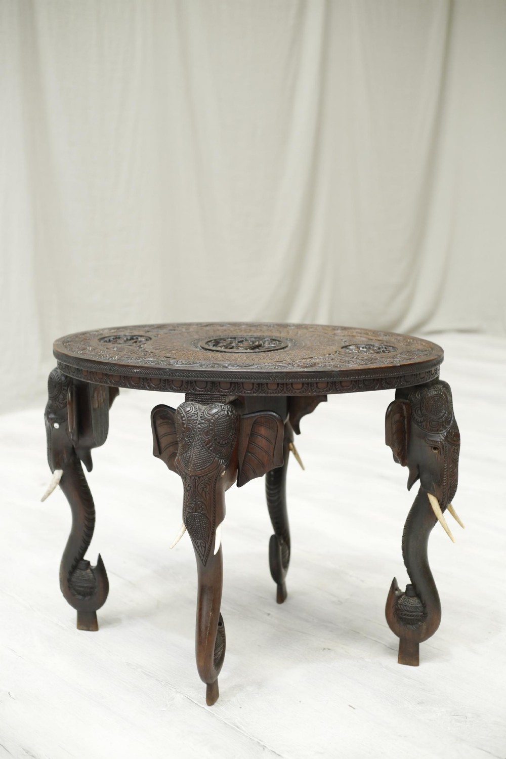 19th century Anglo-Indian Carved elephant coffee table