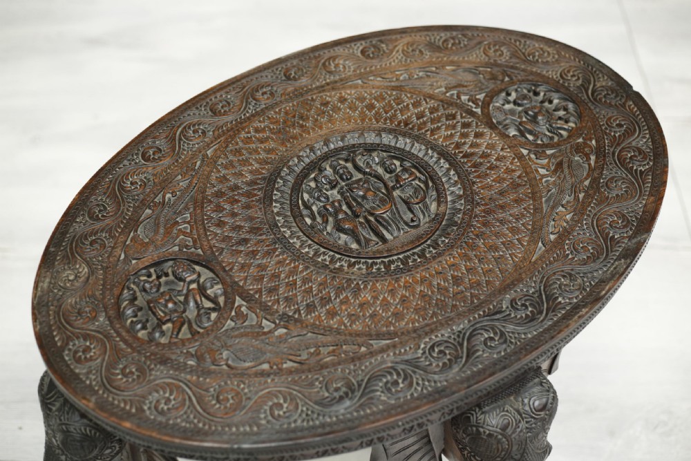 19th century Anglo-Indian Carved elephant coffee table View IV