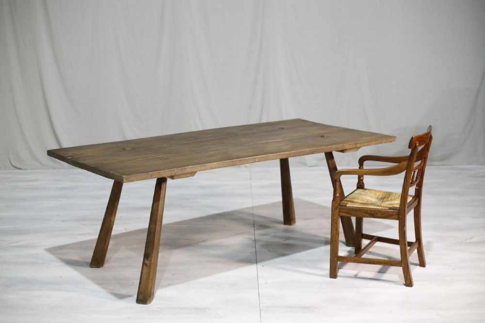 c.1900 Antique rustic elm dining table View X