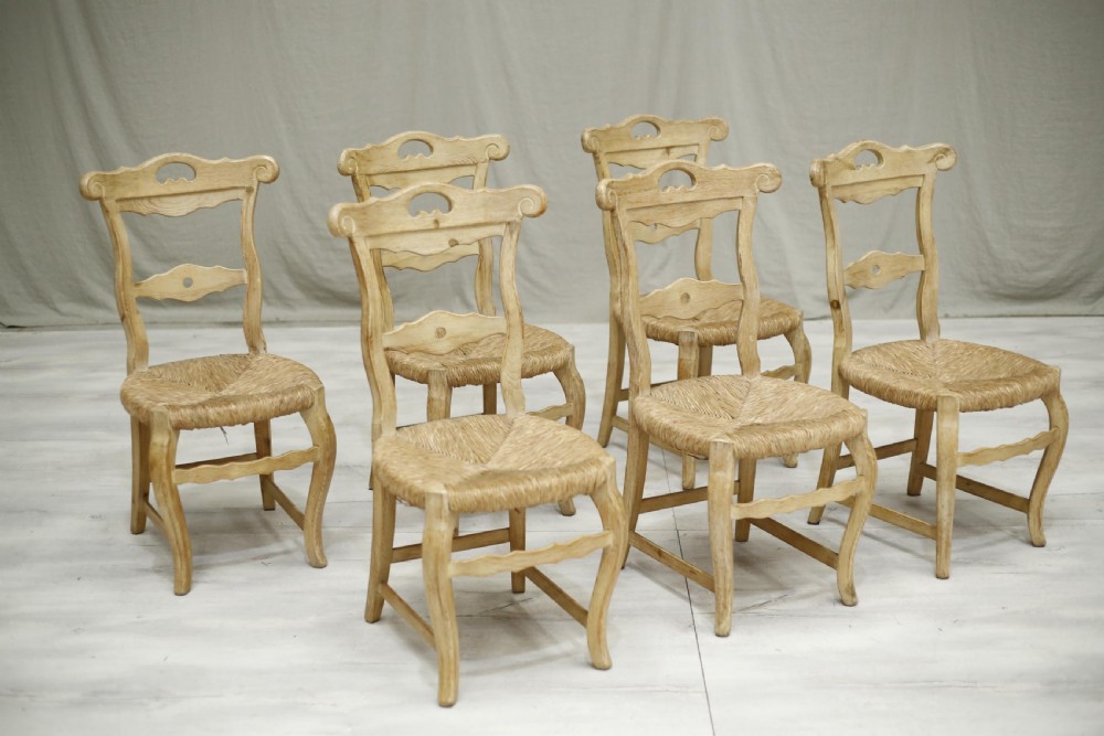 Set of 6 antique Spanish rush seated and painted dining chairs View VII