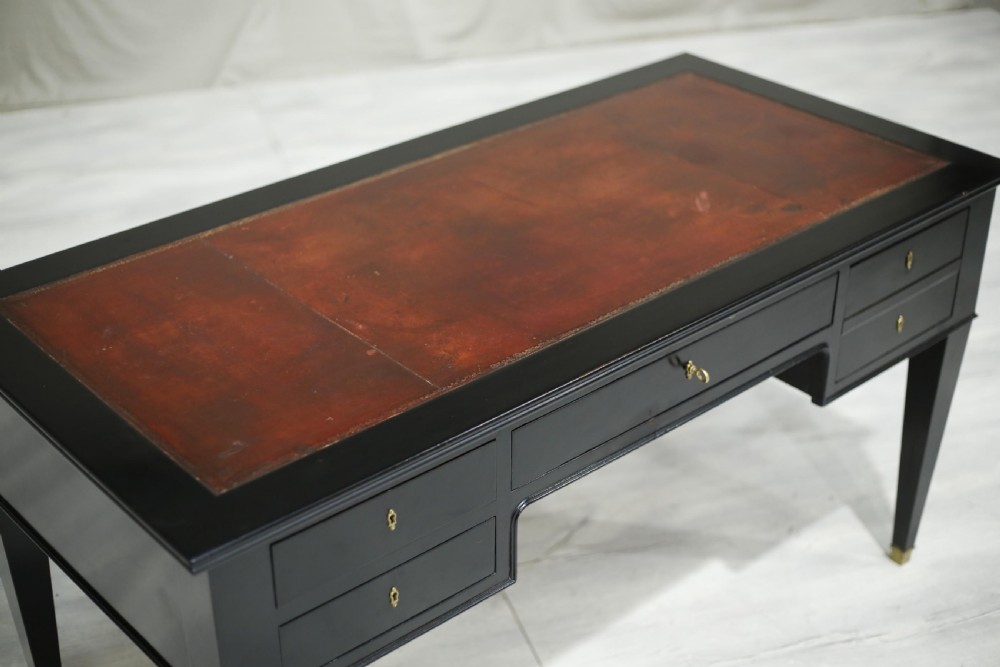 Early 20th century antique leather topped ebonised desk View V