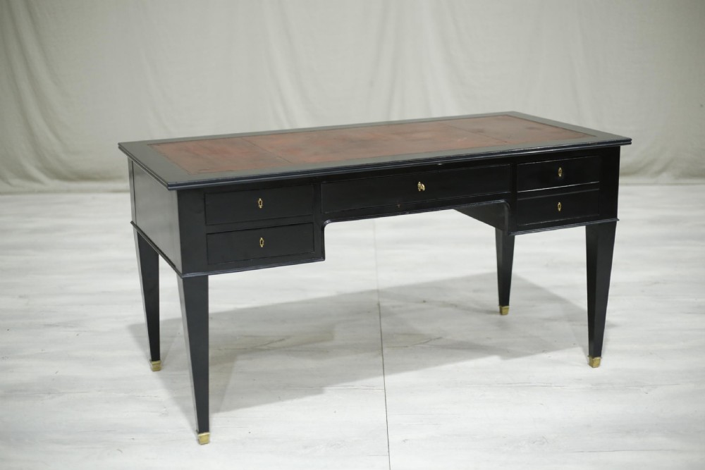 Early 20th century antique leather topped ebonised desk View VII