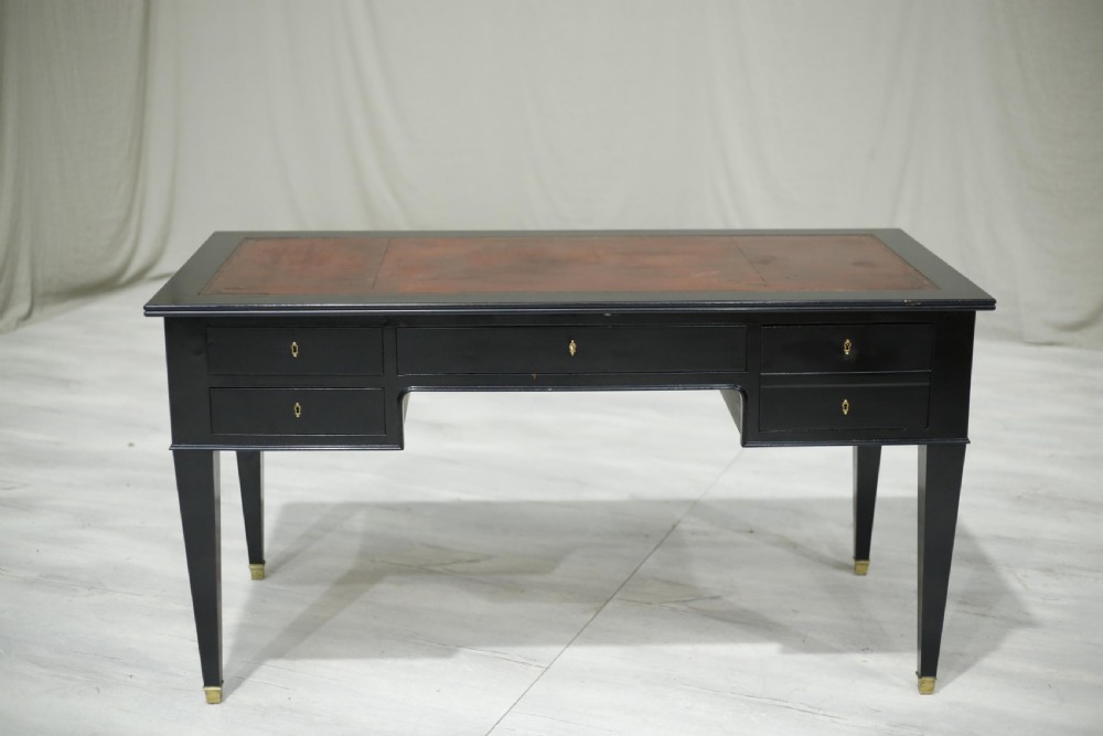 Early 20th century antique leather topped ebonised desk View VIII