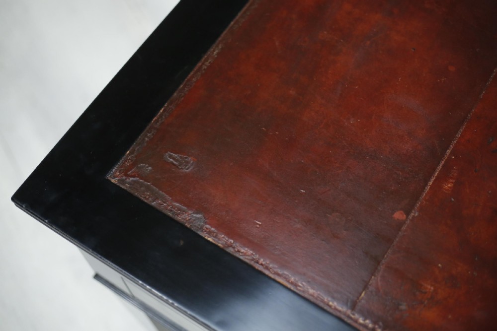 Early 20th century antique leather topped ebonised desk View X